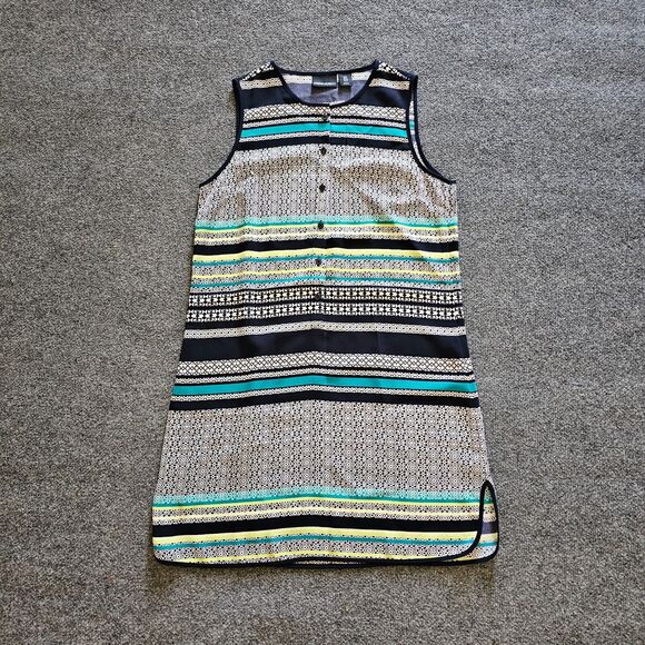 Cynthia Rowley Dress Womens 8 Blue Striped Sleeveless Sheath 1/2 Button Casual - Picture 1 of 8